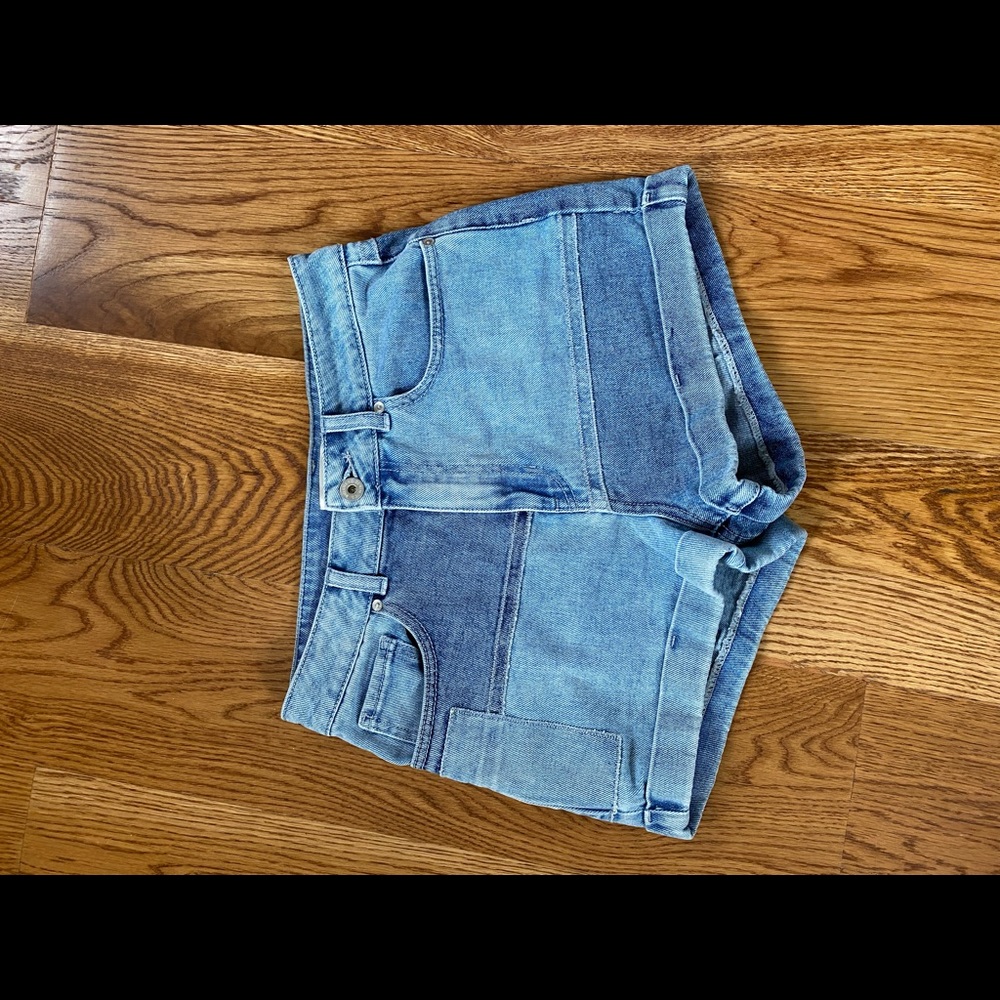 Patched denim shorts